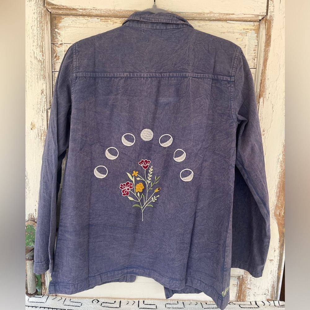 Earthbound Cotton Embroidered MOON PHASE Shirt Jacket Sz Small